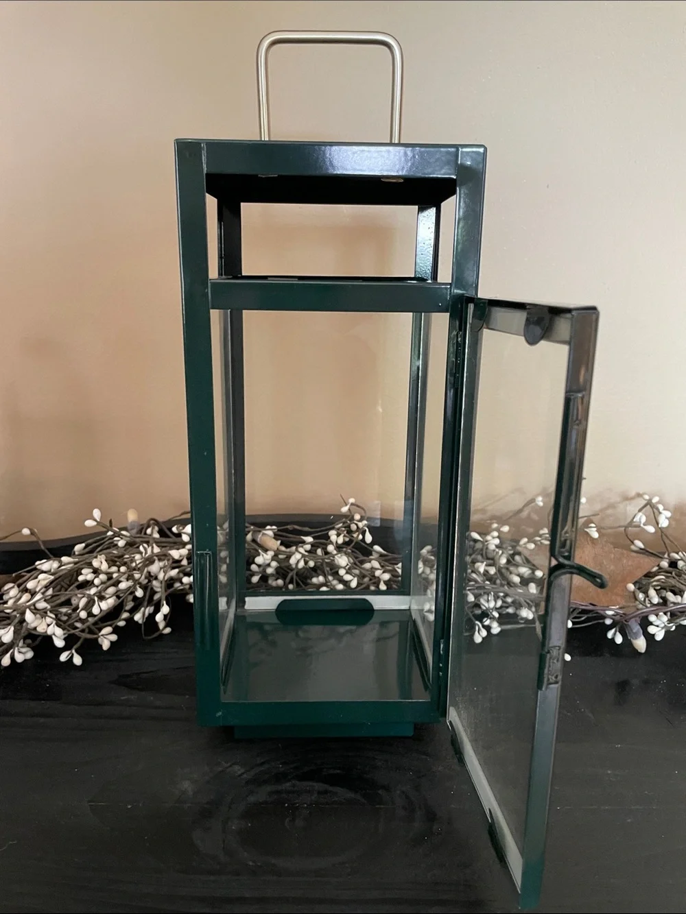 NEW Hunter Green Metal and Glass Decorative Lantern